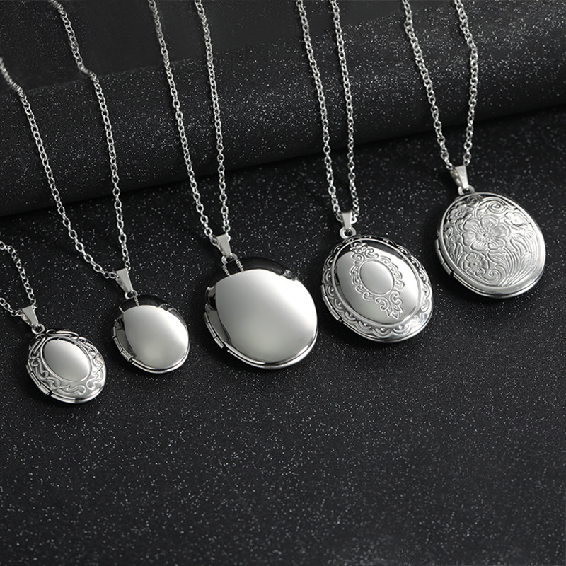 Heart Locket Necklace Photo - Vintage Gümüş Rengi Açılabilir Oval Kare