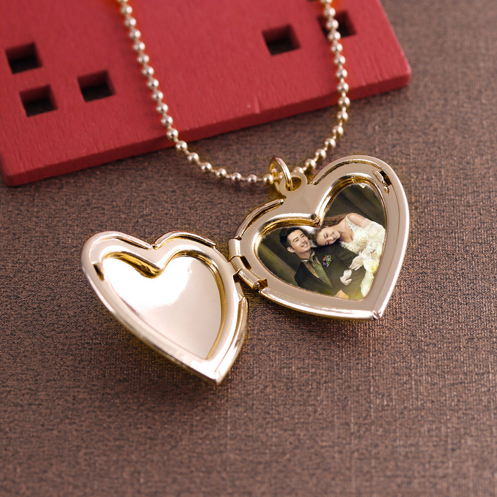 Heart Locket Necklace Photo - HOOH 1PC kalp şeklinde arkadaş fotoğraf