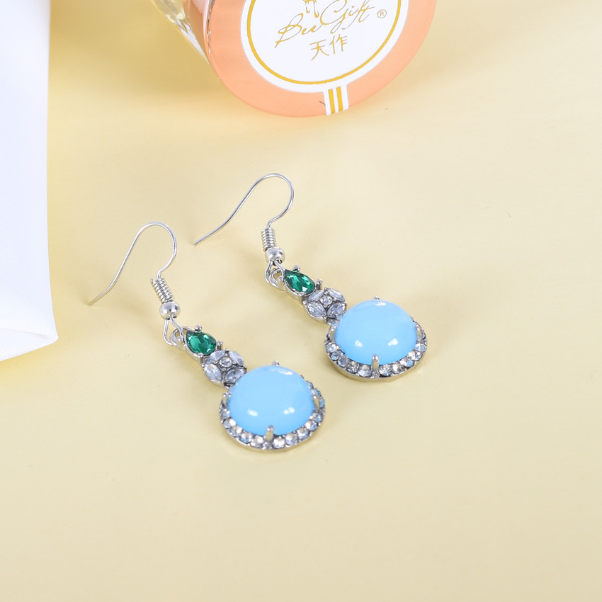 Earrings - Mavi Doğal Yeşim Küpe Vintage Tasarımcı